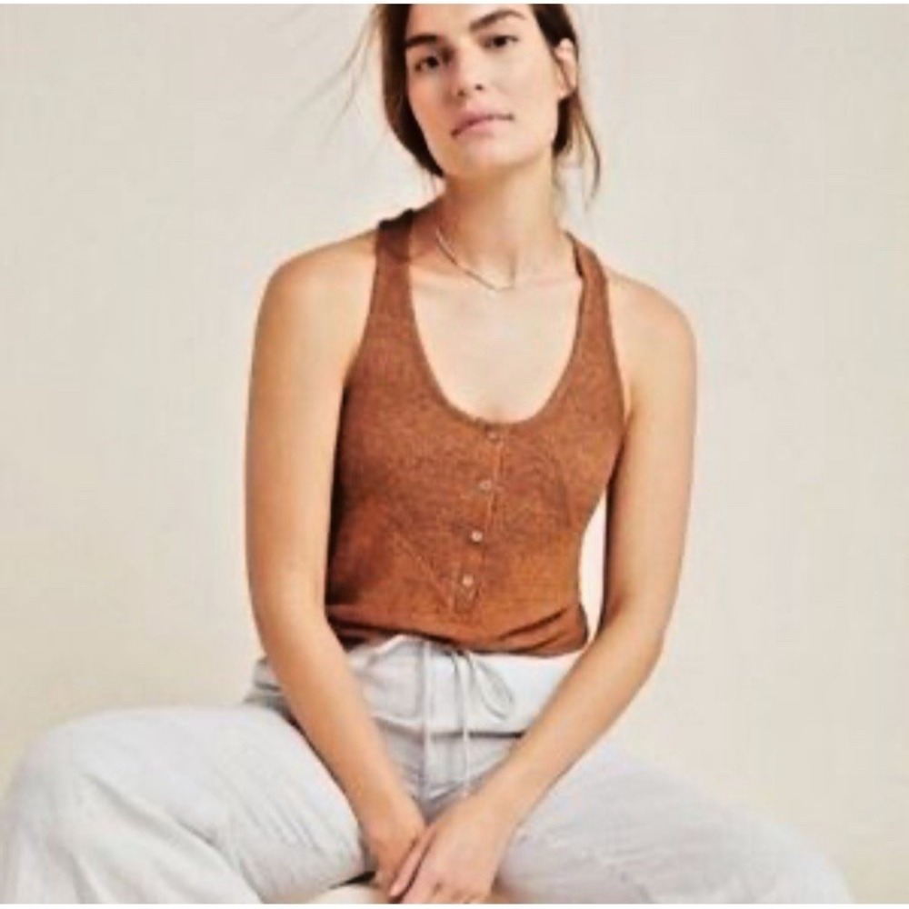 Anthropologie Saturday Sunday Tank Top Womens XS Rust Ribbed Racerback Stretch